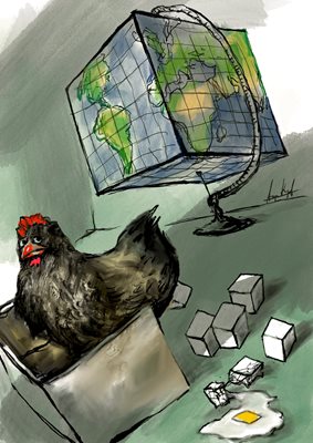 Местна кокошка впечатлена от глобалните промени…