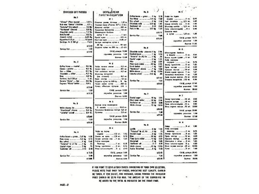 Списък на  дефицитни български стоки, които през 60-те години могат да се поръчат и платят с долари в САЩ и Канада и да се доставят от "Кореком" в София.