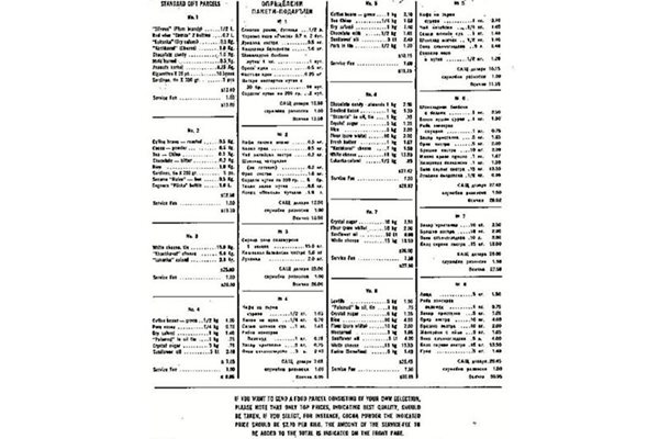 Списък на  дефицитни български стоки, които през 60-те години могат да се поръчат и платят с долари в САЩ и Канада и да се доставят от "Кореком" в София.