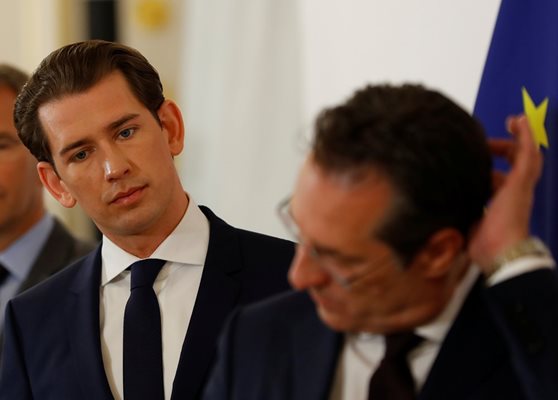 Австрийският канцлер Себастиан Курц и вицеканцлерът Хайнц-Кристиан Щрахе СНИМКА: Ройтерс