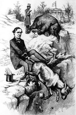 Карикатурата със слона и магарето край бездната от 1879 г. ИЛЮСТРАЦИИ: СИ ЕН ЕН