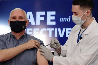 Trump's Vice President Mike Pence is being publicly vaccinated at the White House.  PHOTO: Reuters