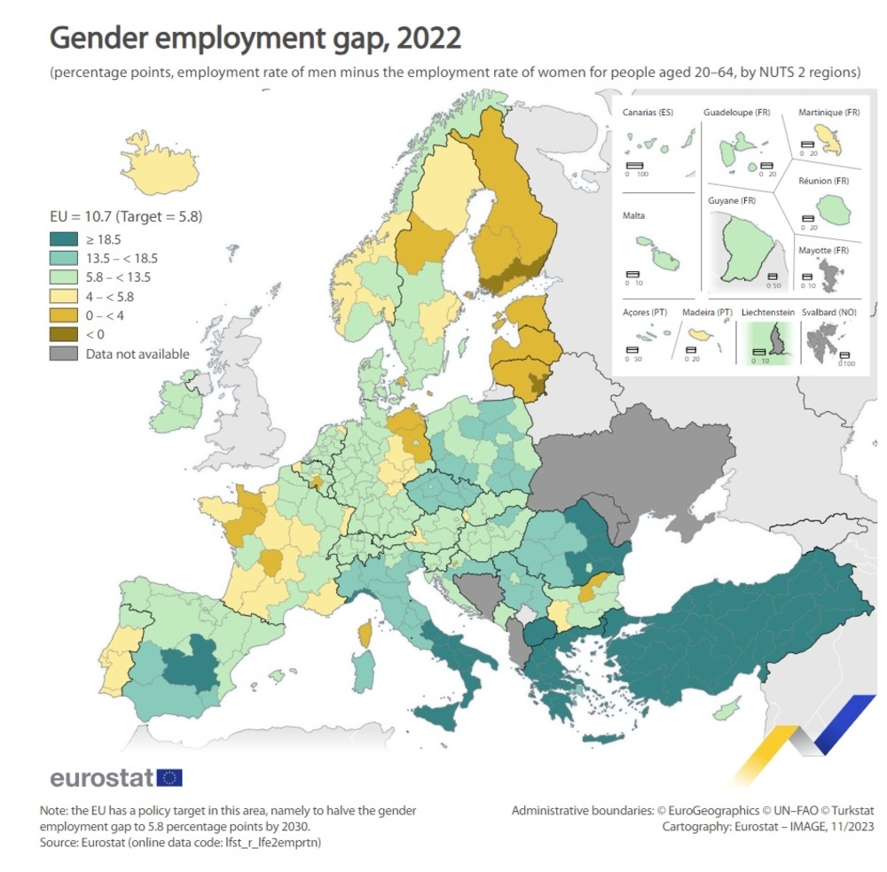Евростат: Разликата в заетостта между половете в България намалява през 2022 г