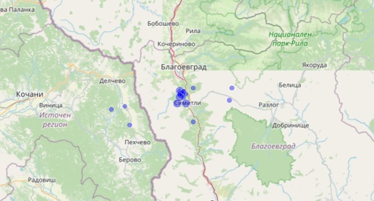 Земетресение 3,2 степен в района на Симитли и Благоевград
Снимка: Национален Институт по Геофизика, Геодезия и География - БАН