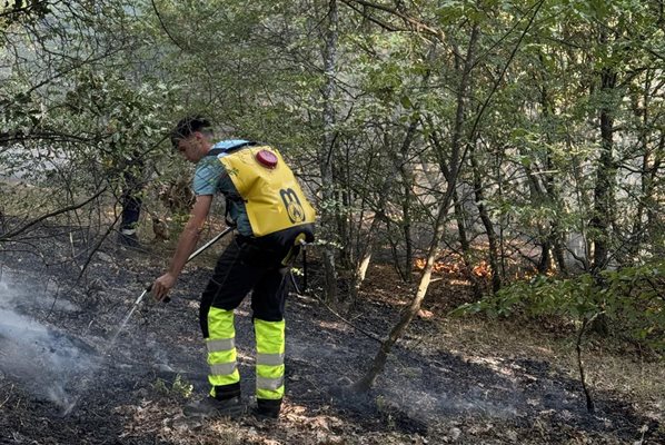 Доброволец гаси пожара край село Бабек.