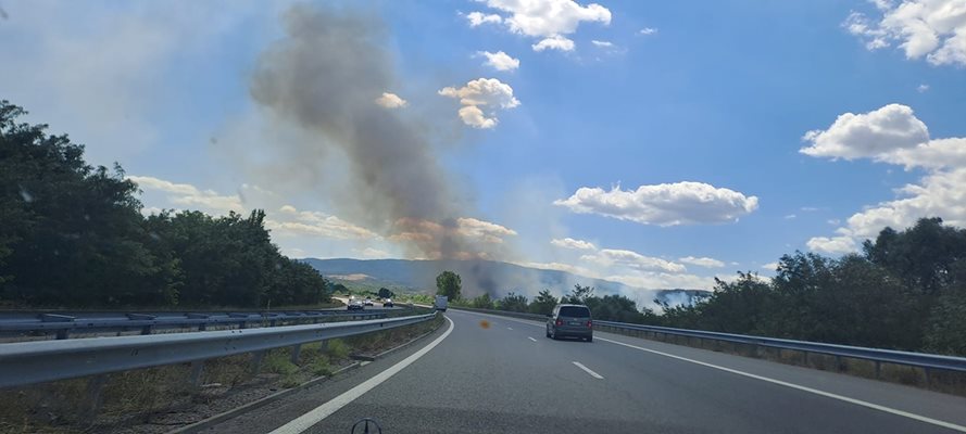 Пожар край разклона за Бобошево. СНИМКА: Фейсбук Николай Новоселски