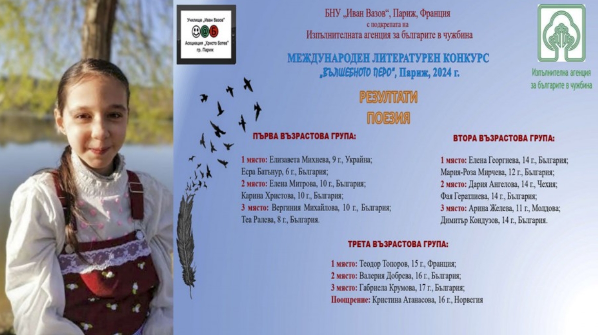 Момиче от Стара Загора спечели поетичен конкурс на българското училище в Париж