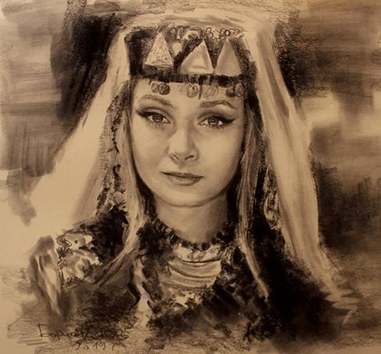 Картина на Аника, нарисувана с въглен от художника Борис Кисьов