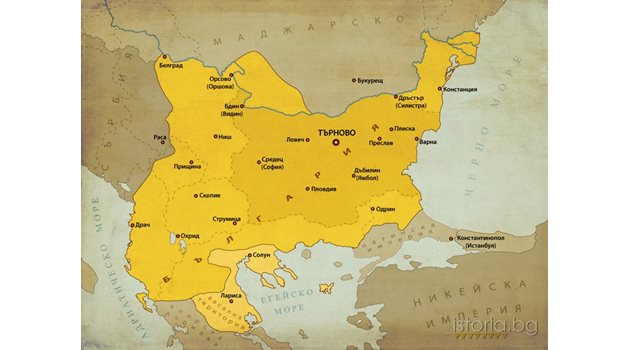 Територията на България по време на управлението на Иван Асен II.