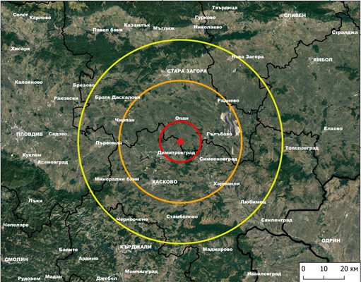 Земетресение удари Димитровград Снимка: Национален Институт по Геофизика, Геодезия и География - БАН