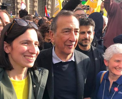 Лидерката на Демократическата партия Ели Шлайн и кметът на Милано Бепе Сала по време на събитието