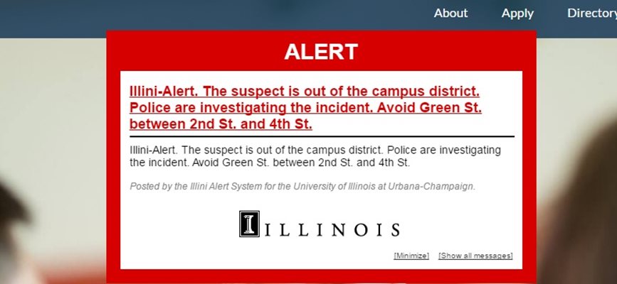 Съобщението на сайта на университета в Илинойс