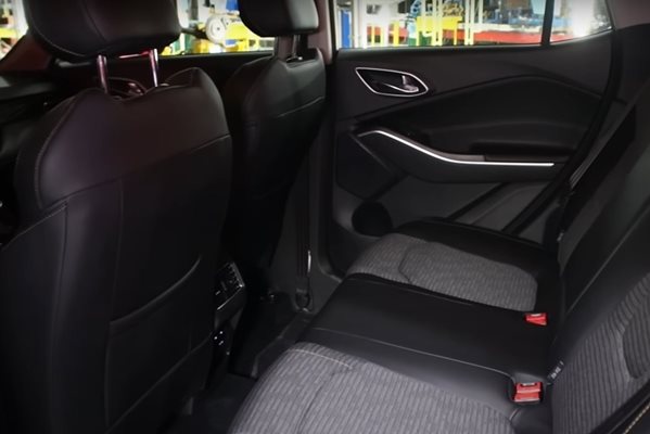 The seats are made of eco-leather and fabric.