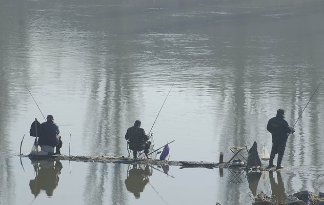 Рибари се молят за кефал по Марица в средата на декември (снимки)