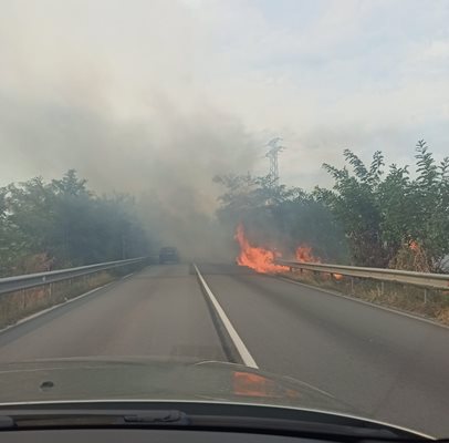 Пожар край пътя за Гърция в района на Кресна. СНИМКА: Фейсбук Лазарина Димитрова