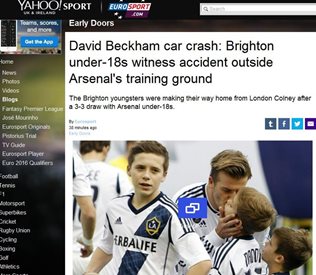 Дейвид Бекъм катастрофира, докато прибира сина си Бруклин от базата на Арсенал
