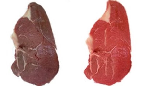 Месо преди и след обработка с въглероден окис