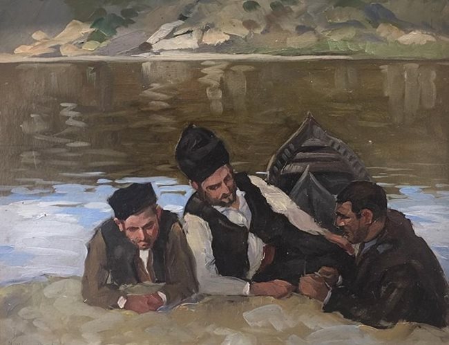 Картината на Марио Жеков с тримата лодкари е рядка в творчеството на мариниста.