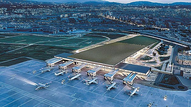 Изглед на предложения проект за новото летище във Флоренция - с лозе на покрива