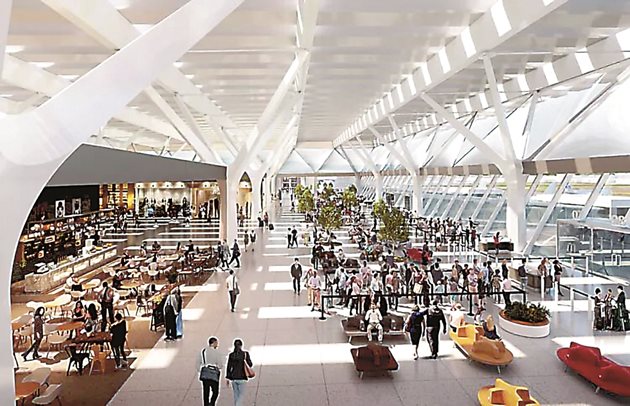 Планираният интериор на "площада" на обновеното летище
Снимки: Rafael Viñoly Architects