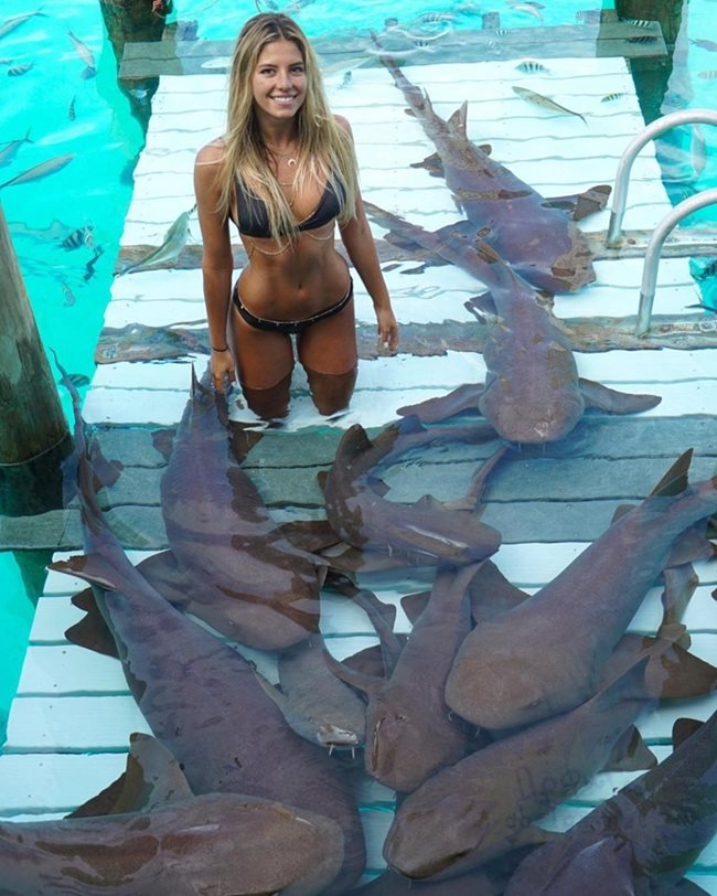 Сара Кохан се топи гола сред акулите
