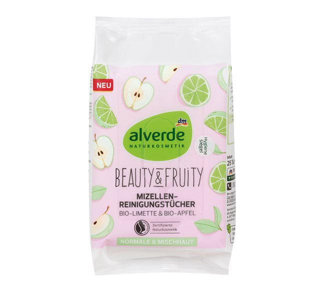 alverde Beauty & Fruity Почистващи кърпички за лице, 25 бр.