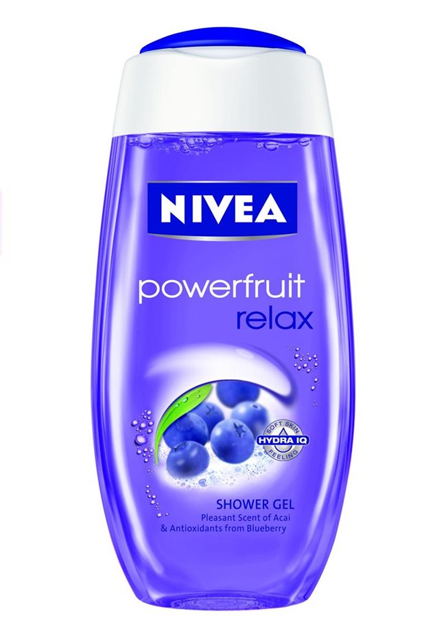 NIVEA Powerfruit Relax се грижи за кожата благодарение на антиоксидантите, които съдържа в синята боровинка. Приятният аромат на акай бери успокоява съзнанието и ободрява тялото
