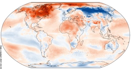 Януари 2021 година е шестият най-топъл месец в света (Инфографики)