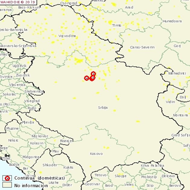 Местоположение на огнищата на АЧС в Сърбия Карта: OIE