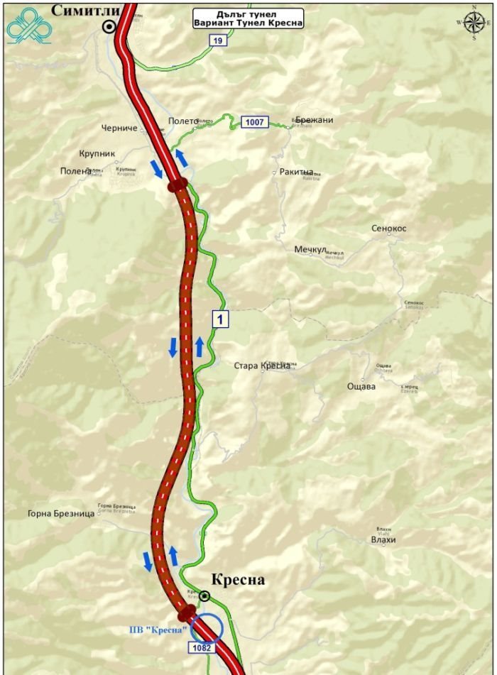 Схема на участъка през дефилето с 15-километровия тунел.