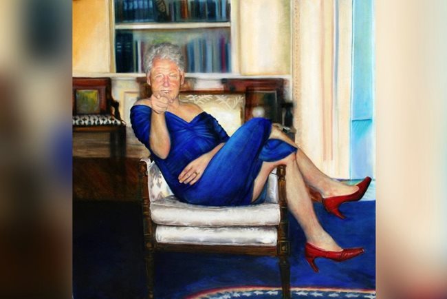 Портрет на Бил Клинтън с рокля украсява имението в Манхатън. СНИМКА: ТУИТЪР