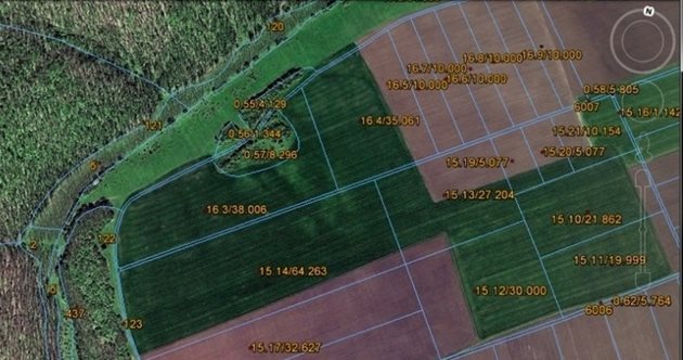 Масив, номер и площ на имота върху сателитната снимка на ИСАК Източник: ИСАК