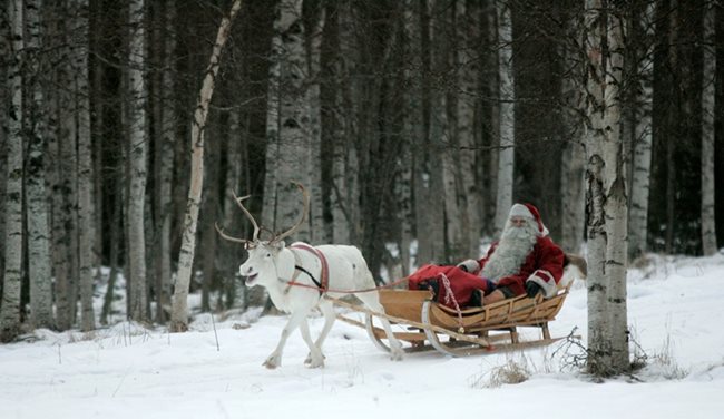 В горите край финландския град Рованиеми може да се види класически Дядо Коледа с шейна