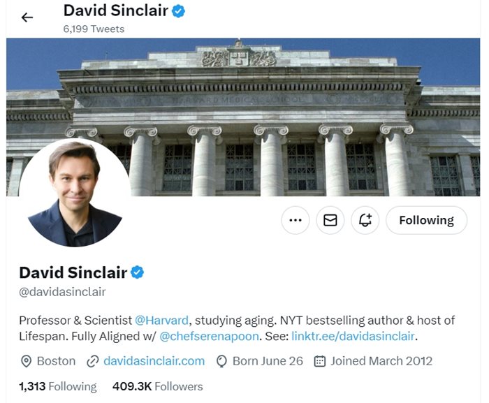 Проф. Дейвид Синклер има над 400 хил. последователи в туитър.
