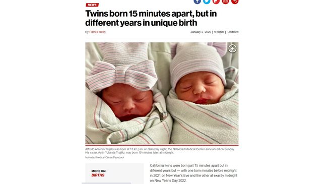 Близнаци в Калифорния се родиха в две различни години
