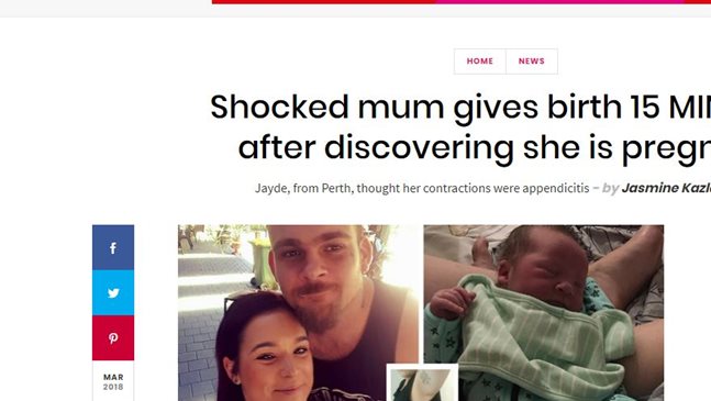Австралийка роди 15 минути, след като разбра, че е бременна