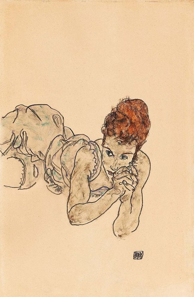 Рисунката на Егон Шиле "Легнала жена"  СНИМКА: Аукционна къща "Доротеум"