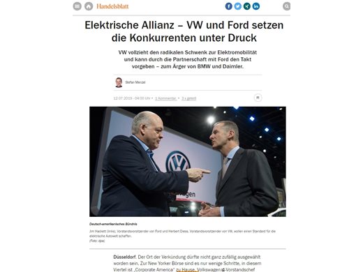 Съюзът Volkswagen-Ford поставя конкурентите под натиск