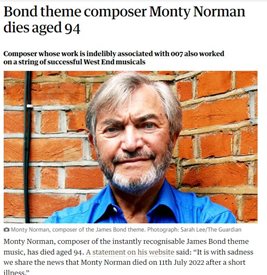 Почина Монти Норман, авторът на музиката на филмите за Джеймс Бонд