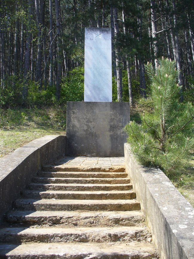 Паметникът на загиналите във войните между 1912 и 1945 г. мъже от село Мрамор, построен през 1976 г. от Императора..
